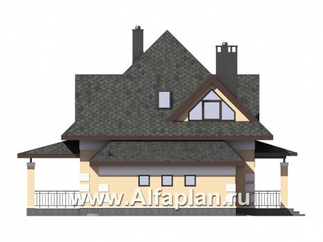 Проекты домов Альфаплан - Компактный мансардный дом c гаражом из газобетона - превью фасада №2