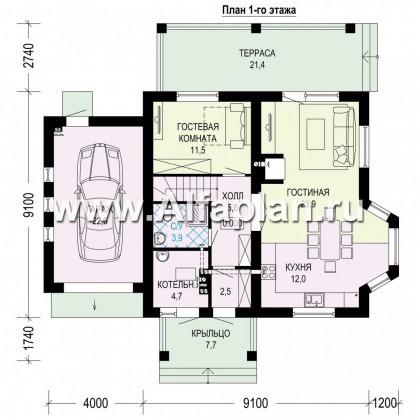 Проекты домов Альфаплан - Компактный мансардный дом c гаражом из газобетона - превью плана проекта №1