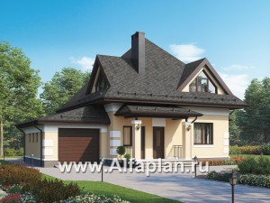 Проекты домов Альфаплан - Компактный мансардный дом c гаражом из газобетона - превью основного изображения