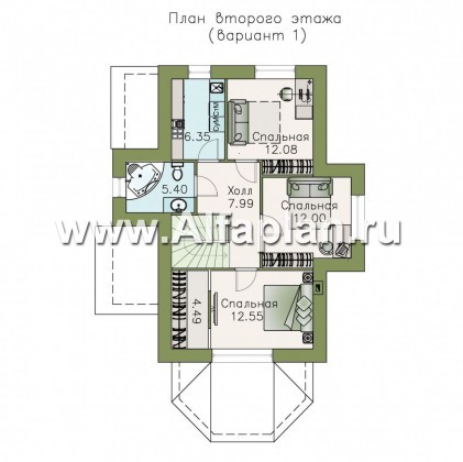 Проекты домов Альфаплан - «Малая Родина» - компактный дом с красивой верандой - превью плана проекта №2