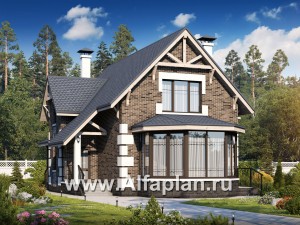 Проекты домов Альфаплан - «Малая Родина» - компактный дом с красивой верандой - превью основного изображения