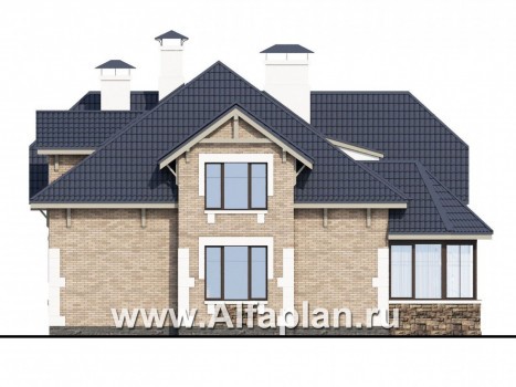 Проекты домов Альфаплан - «Корона» - коттедж с гаражом и красивым эркером - превью фасада №3