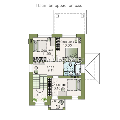 Проекты домов Альфаплан - «Синяя птица» - красивый компактный коттедж - превью плана проекта №2