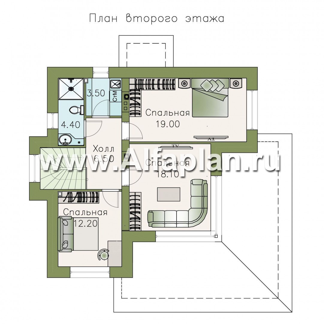 Проекты домов Альфаплан - «Квантум» - современный двухэтажный дом с большой террасой - изображение плана проекта №2
