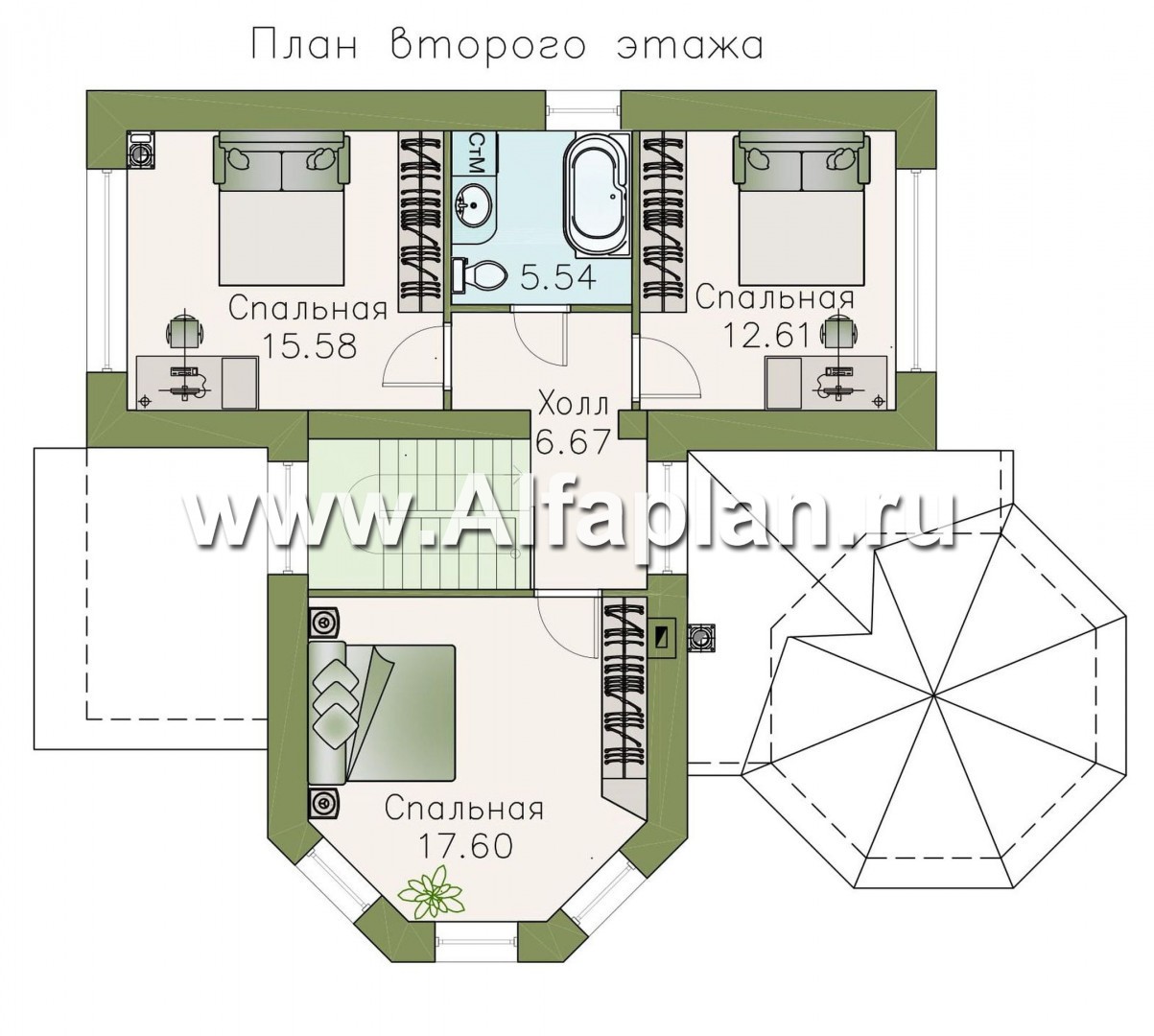 Проекты домов Альфаплан - Двухэтажный дом с эркером - изображение плана проекта №2