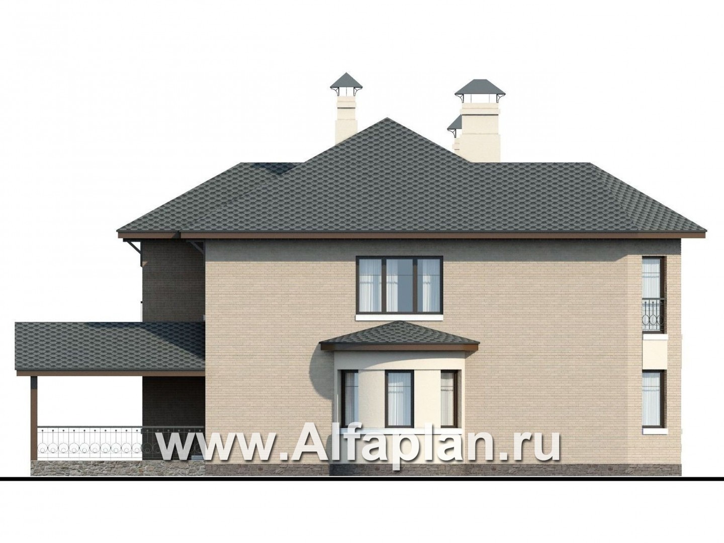 Проекты домов Альфаплан - «Эллада» - компактный особняк с гаражом-навесом - изображение фасада №3