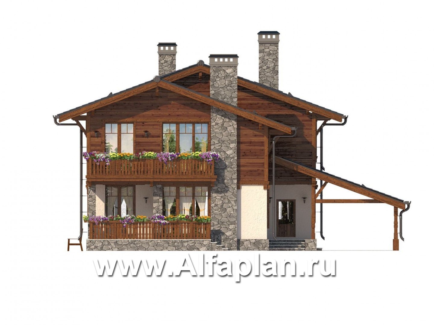 Проекты домов Альфаплан - Двуxэтажный дом с навесом для машины - изображение фасада №3