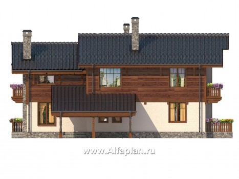 Проекты домов Альфаплан - Двуxэтажный дом с навесом для машины - превью фасада №2