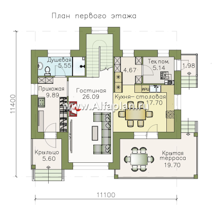 Проекты домов Альфаплан - «Модерн» - изящный коттедж в стиле Серебряного века - превью плана проекта №1