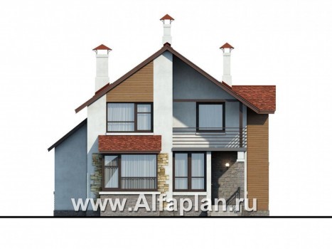 Проекты домов Альфаплан - «Новое время» - кирпичный коттедж для семьи с двумя детьми - превью фасада №1