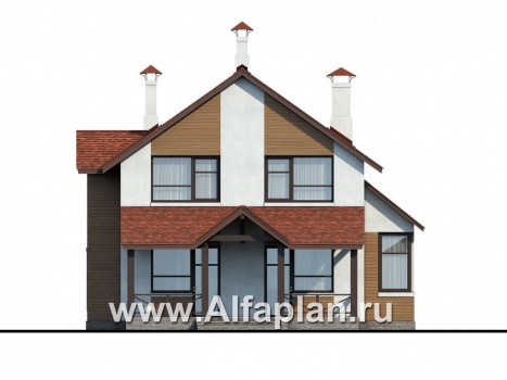 Проекты домов Альфаплан - «Новое время» - кирпичный коттедж для семьи с двумя детьми - превью фасада №4