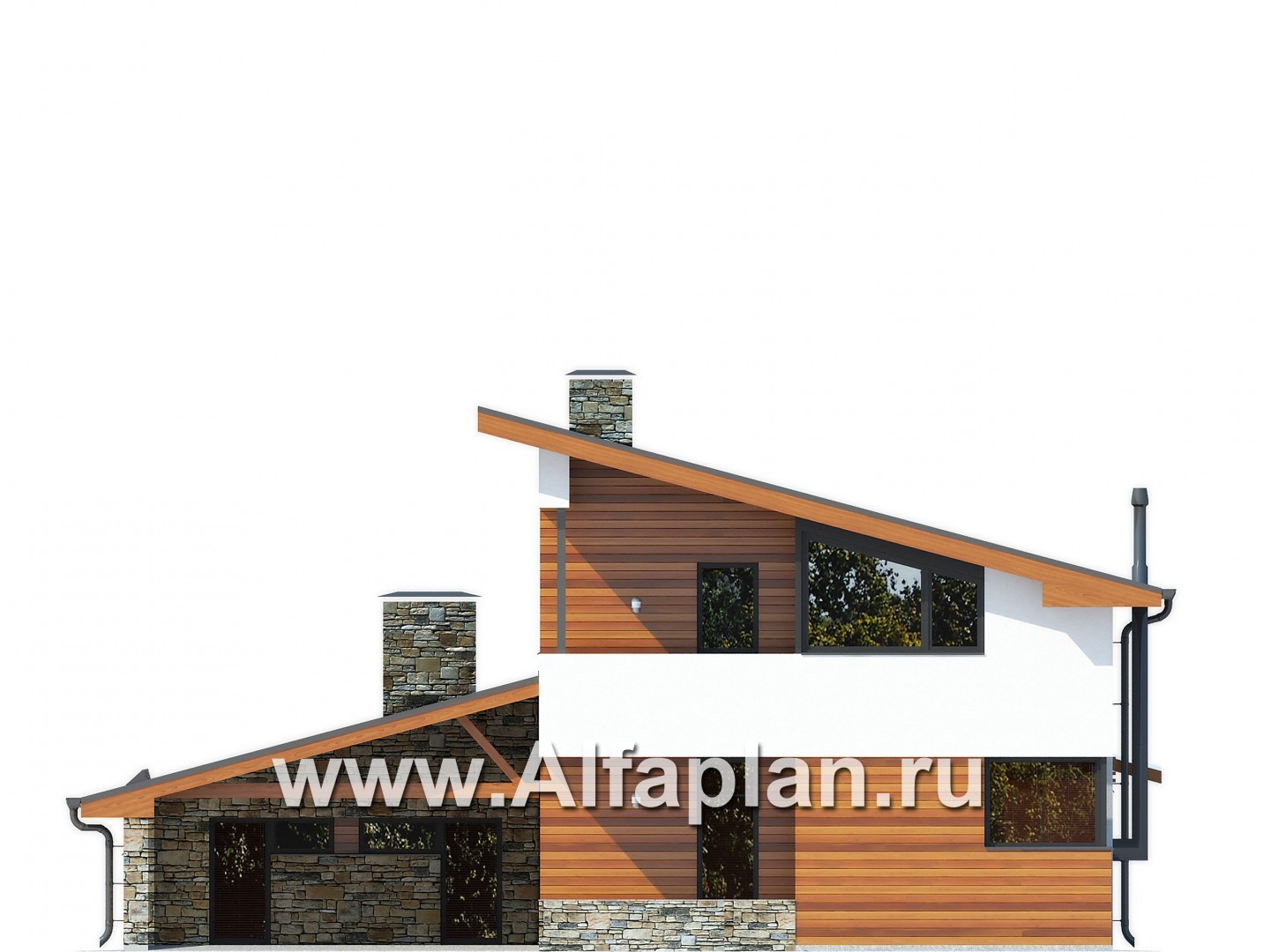 Проекты домов Альфаплан - Современный дом с односкатной кровлей - изображение фасада №1