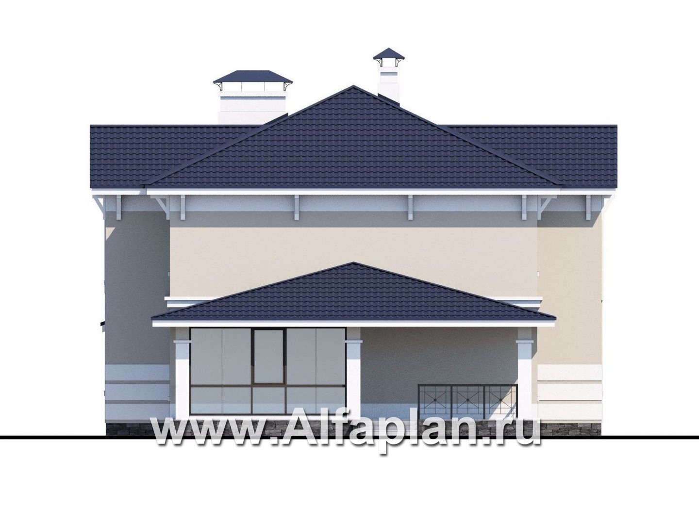 Проекты домов Альфаплан - «Патриций» - комфортабельный коттедж с большой верандой и террасой - изображение фасада №3