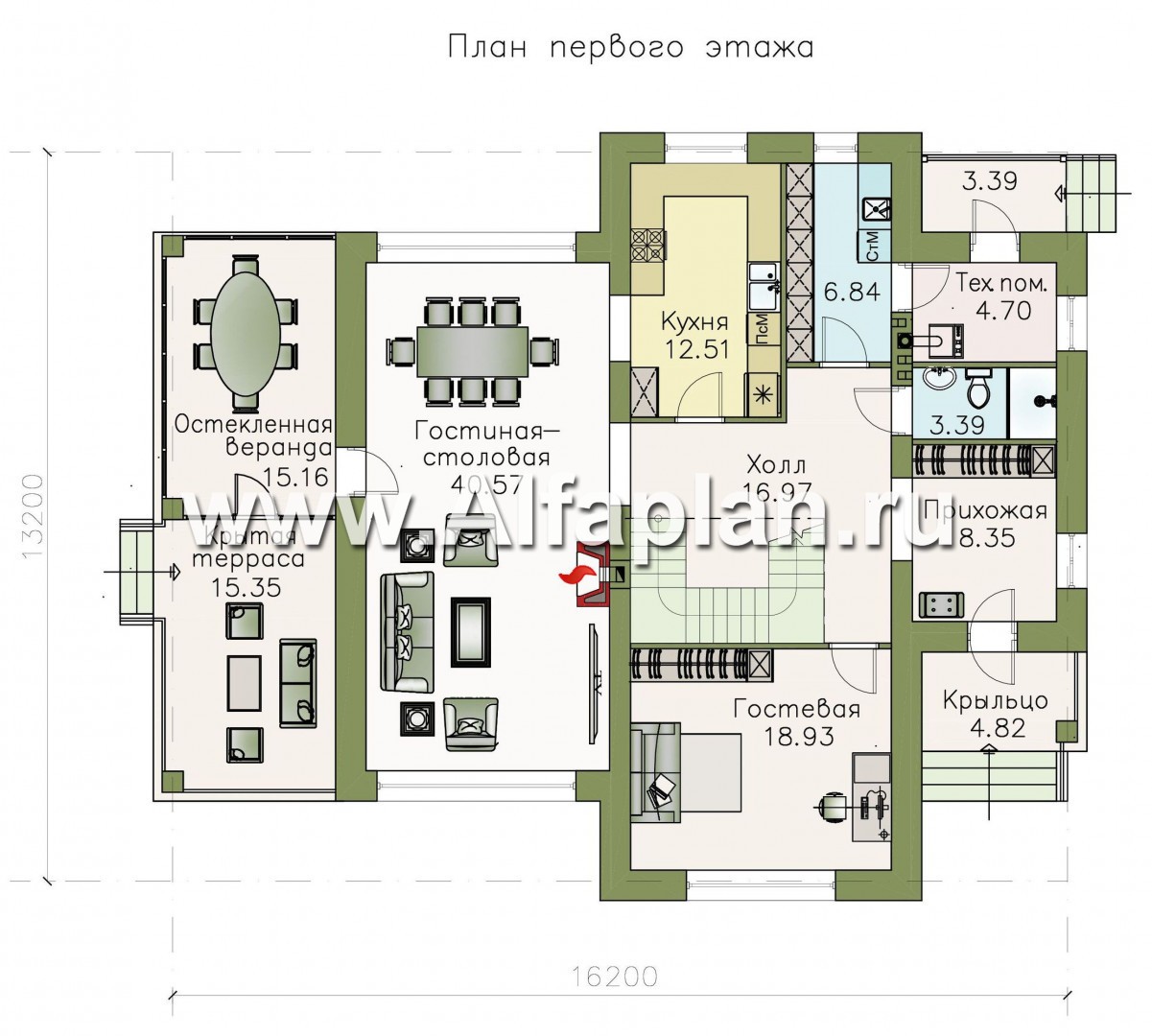 Проекты домов Альфаплан - «Патриций» - комфортабельный коттедж с большой верандой и террасой - изображение плана проекта №1