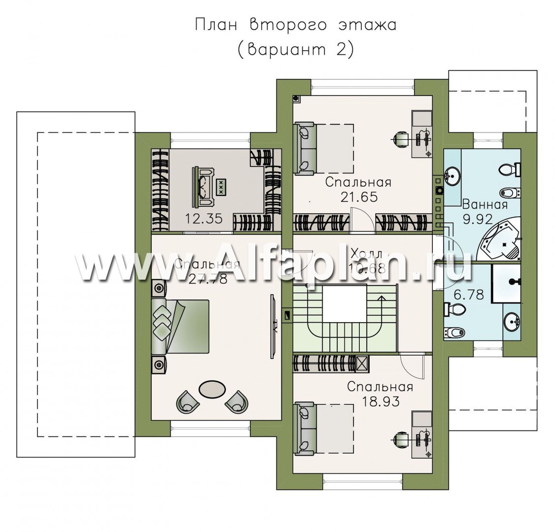 Проекты домов Альфаплан - «Патриций» - комфортабельный коттедж с большой верандой и террасой - изображение плана проекта №3