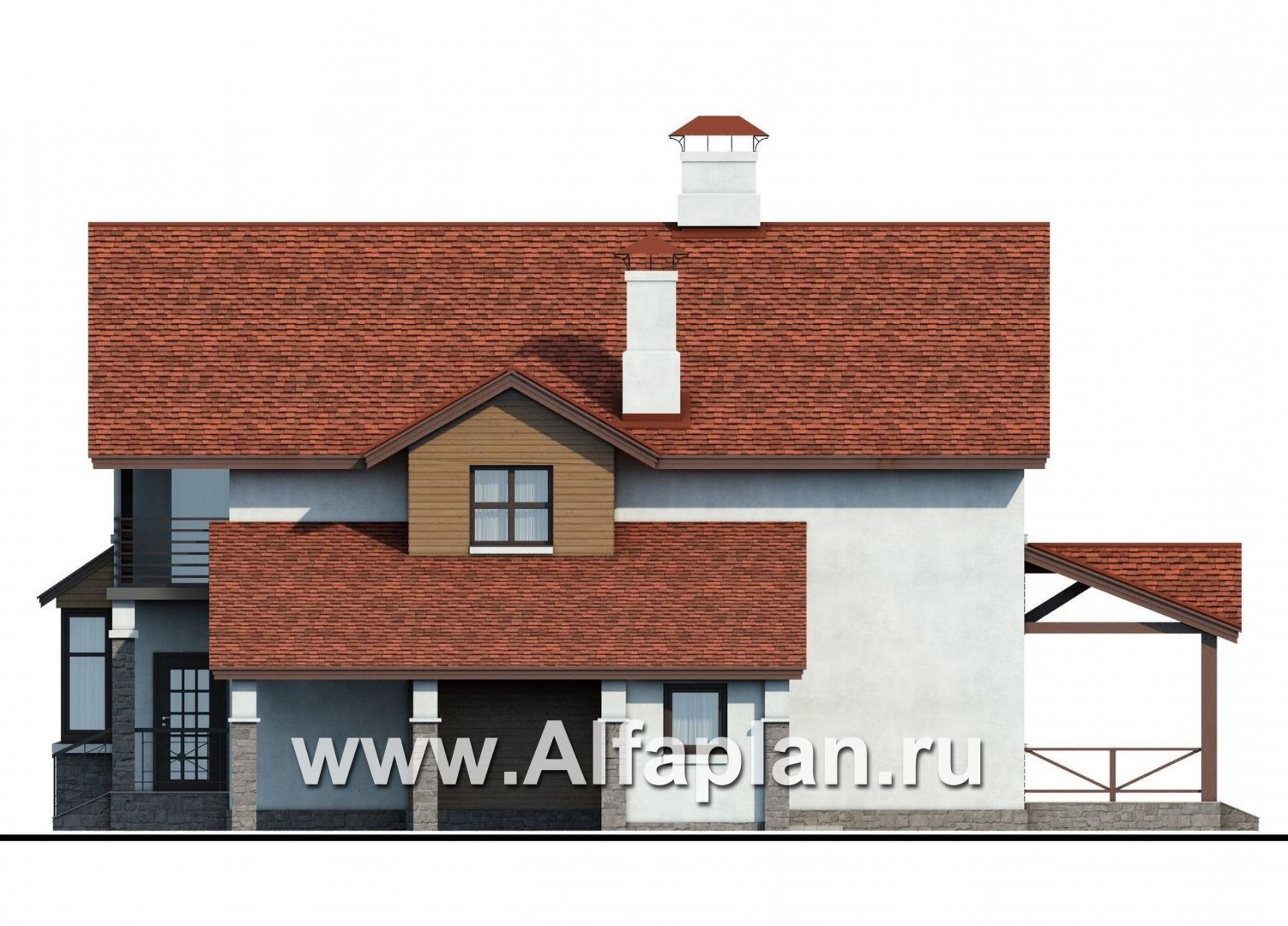Проекты домов Альфаплан - «Новое время» - кирпичный коттедж для семьи с двумя детьми - изображение фасада №2