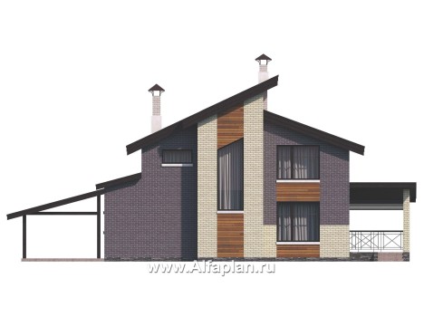 Проекты домов Альфаплан - 792В - «Стимул» - проект стильного двухэтажного дома с гаражом-навесом - превью фасада №4