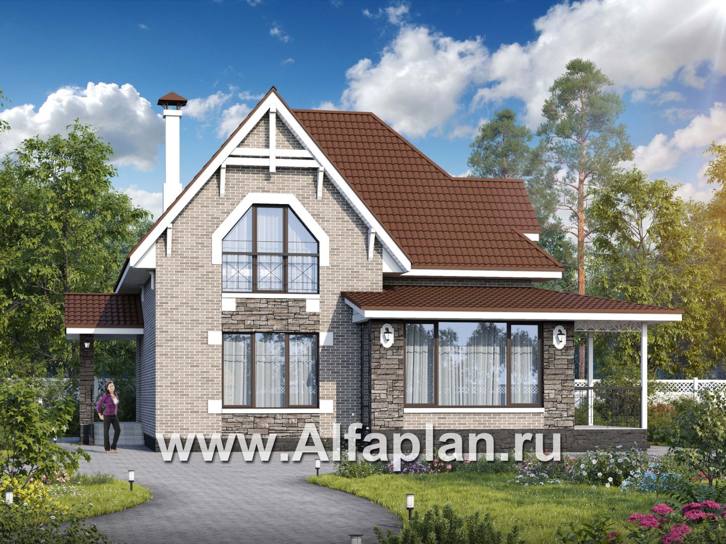 Проекты домов Альфаплан - «Галант» - небольшой мансардный дом с удобной верандой - основное изображение