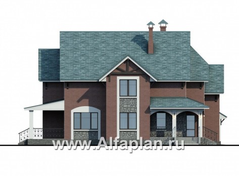Проекты домов Альфаплан - «Кленовый лист»- комфортный дом с гаражом и бильярдной - превью фасада №3