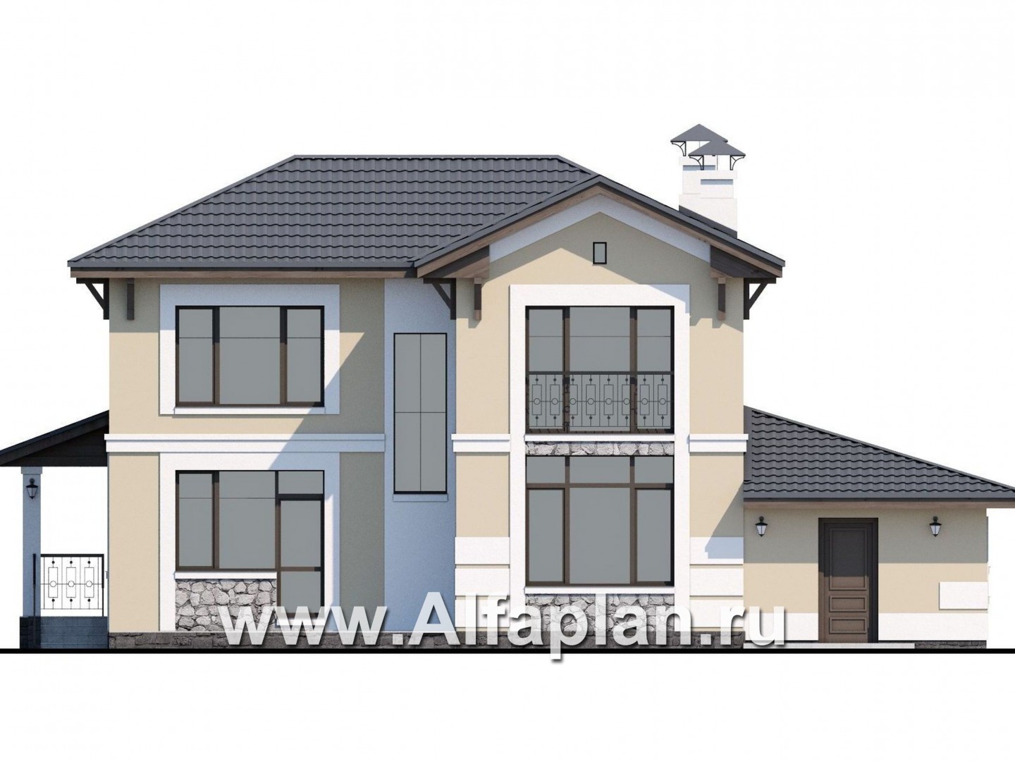 Проекты домов Альфаплан - «Невский стиль» - удобный и красивый двухэтажный дом с гаражом - изображение фасада №4