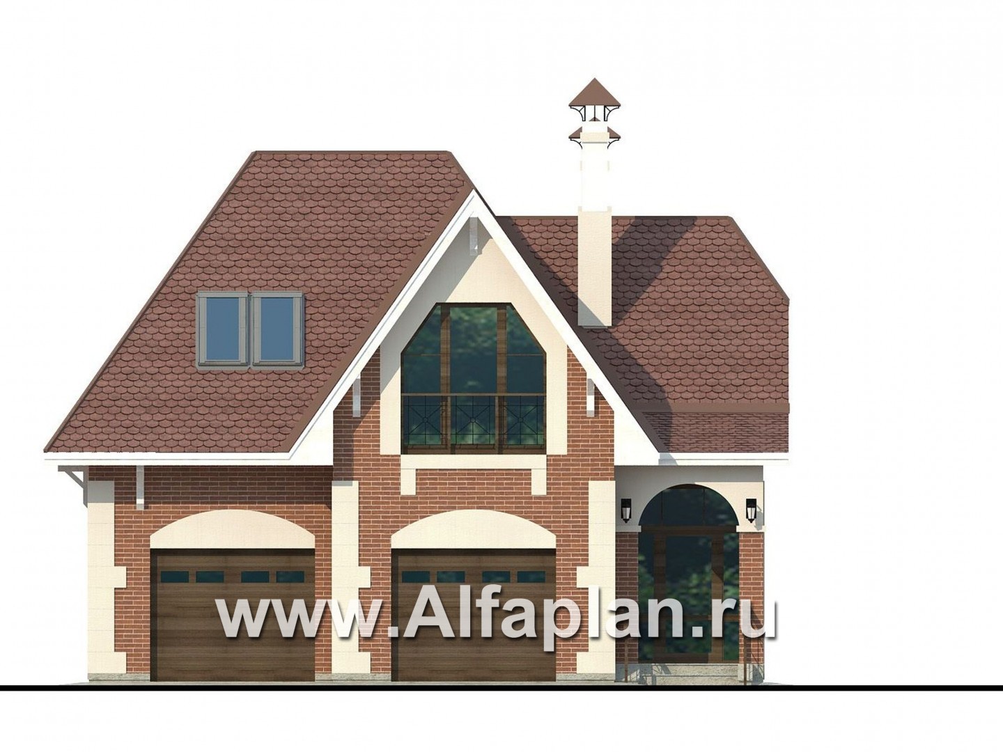 Проекты домов Альфаплан - Гостевой дом с гаражом на две машины - изображение фасада №1
