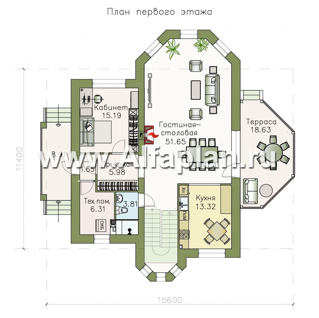 Проекты домов Альфаплан - «Вианден» - коттедж с высокой кровлей - план проекта №1