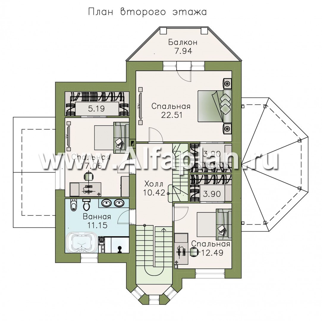 Проекты домов Альфаплан - «Вианден» - коттедж с высокой кровлей - изображение плана проекта №2