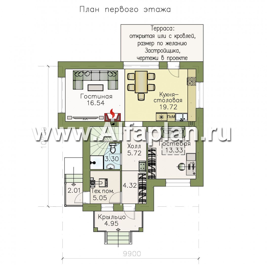 Проекты домов Альфаплан - «Линия жизни»  - удобный дом для небольшой семьи - план проекта №1