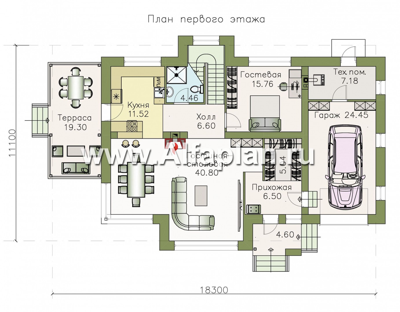 Проекты домов Альфаплан - «Клипер» - комфортный палн дома, двускатная крыша - план проекта №1