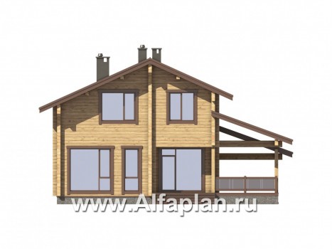 Проекты домов Альфаплан - Дом из бруса с навесом для машины и угловой террасой - превью фасада №2