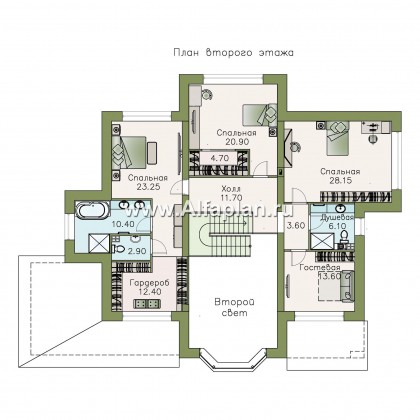 «Сена» —проект двухэтажного дома, с эркером в двусветной столовой, с террасой и сауной, с гаражом на 2 авто - превью план дома