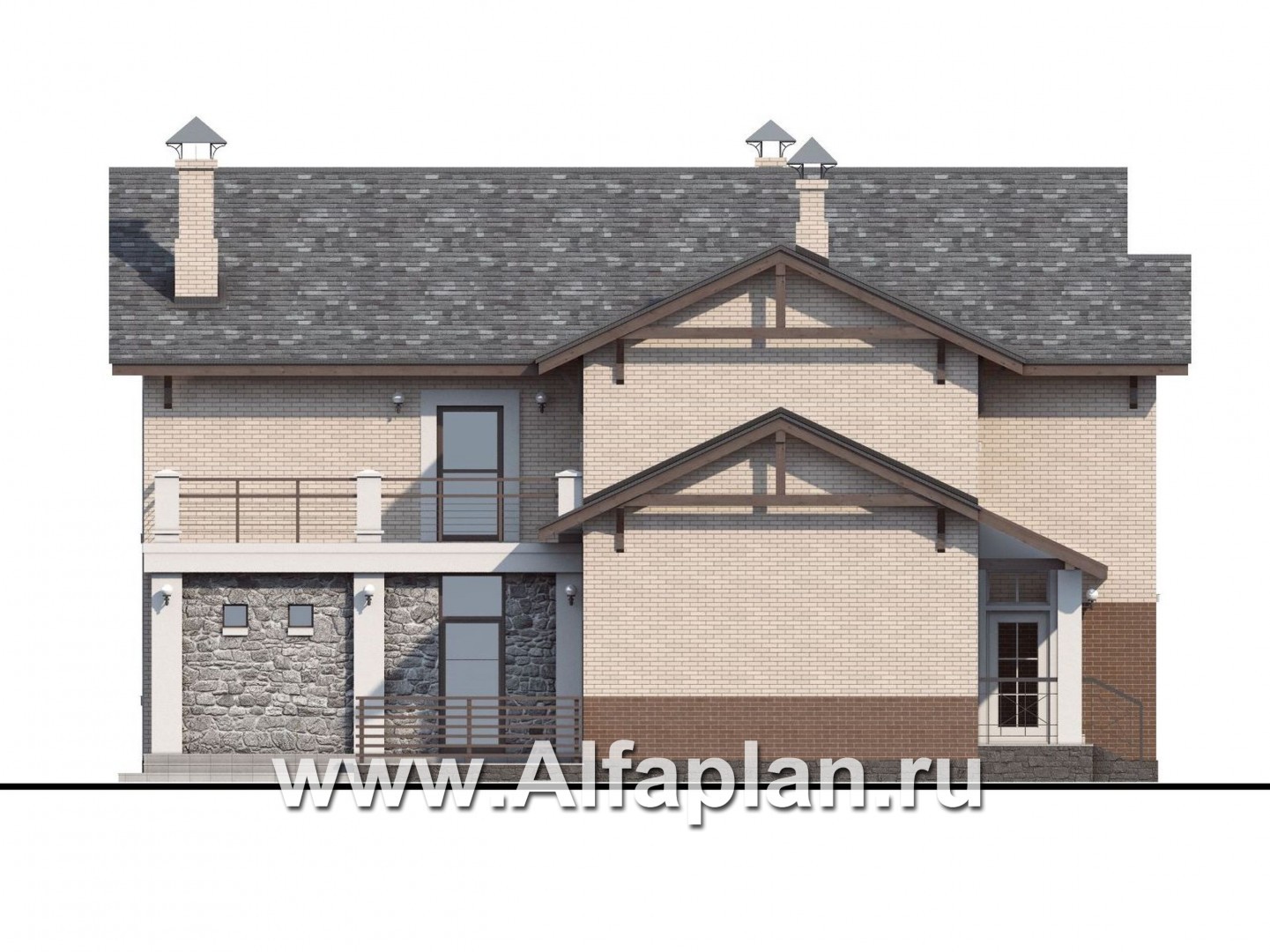 Проекты домов Альфаплан - «Флагман» - комфортабельный коттедж с бассейном и зоной spa - изображение фасада №3