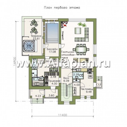 Проекты домов Альфаплан - «Флагман» - комфортабельный коттедж с бассейном и зоной spa - превью плана проекта №1