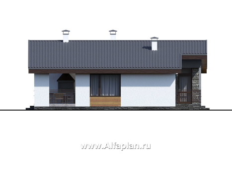 Проекты домов Альфаплан - «Калисто» - одноэтажный коттедж с островным камином в гостиной - превью фасада №3