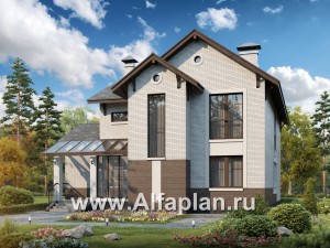 Проекты домов Альфаплан - «Флагман» - коттедж с большой верандой и солярием - превью основного изображения