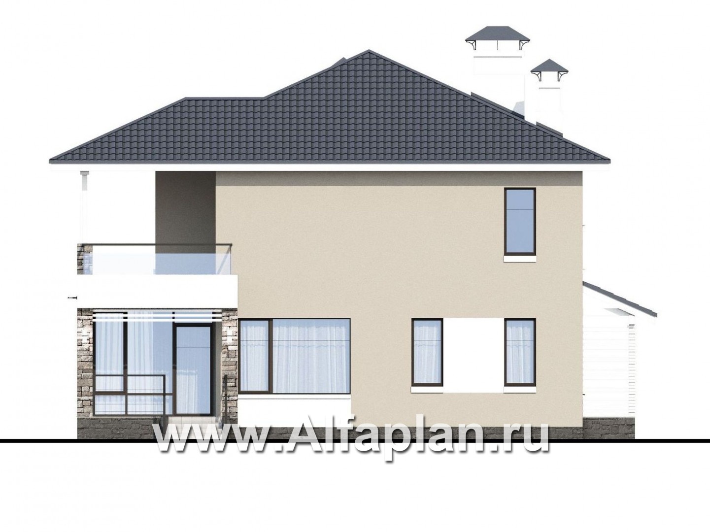 Проекты домов Альфаплан - «Belissimo» - современный двухэтажный дом с удобной верандой - изображение фасада №2