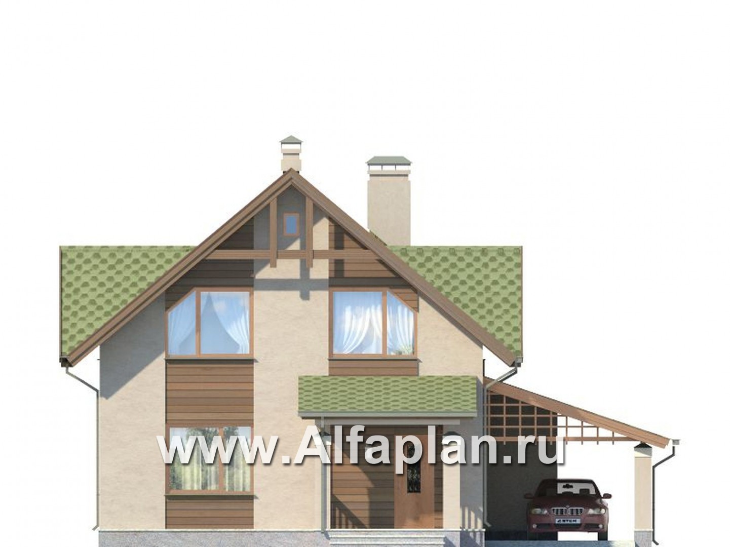 Проекты домов Альфаплан - Экономичный загородный дом с навесом для машины - изображение фасада №3