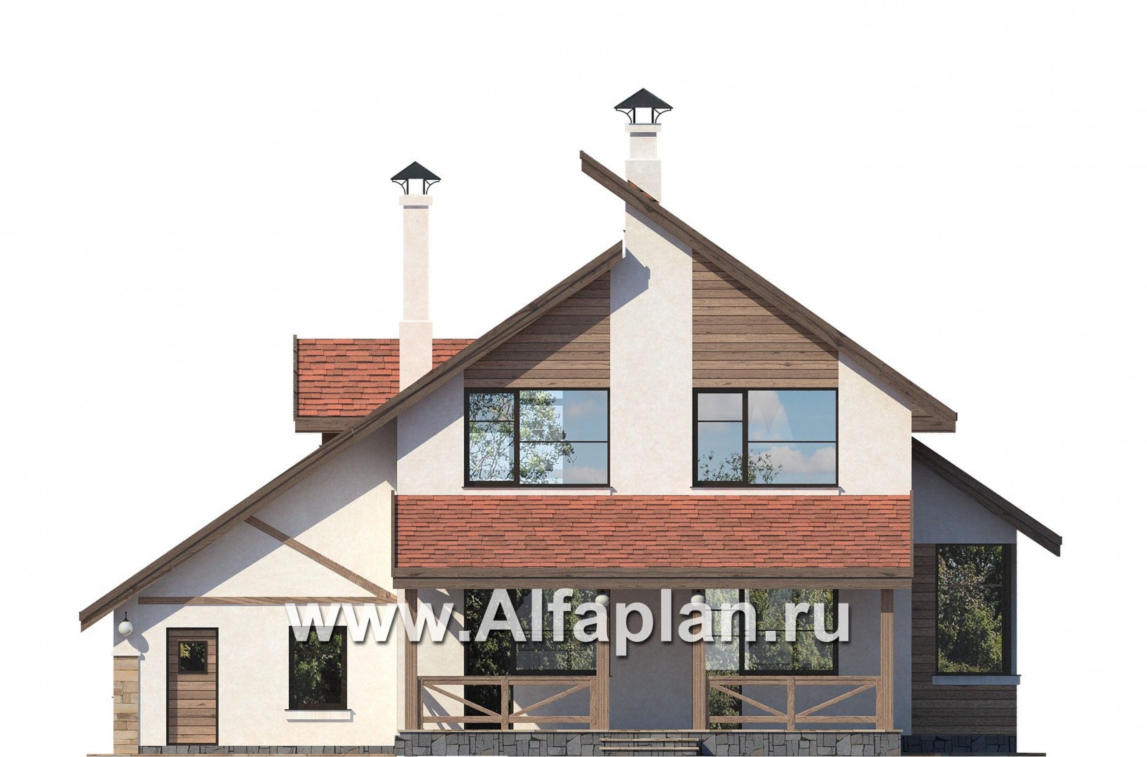 Проекты домов Альфаплан - «Футура» - коттедж для современной семьи с двумя детьми - изображение фасада №4