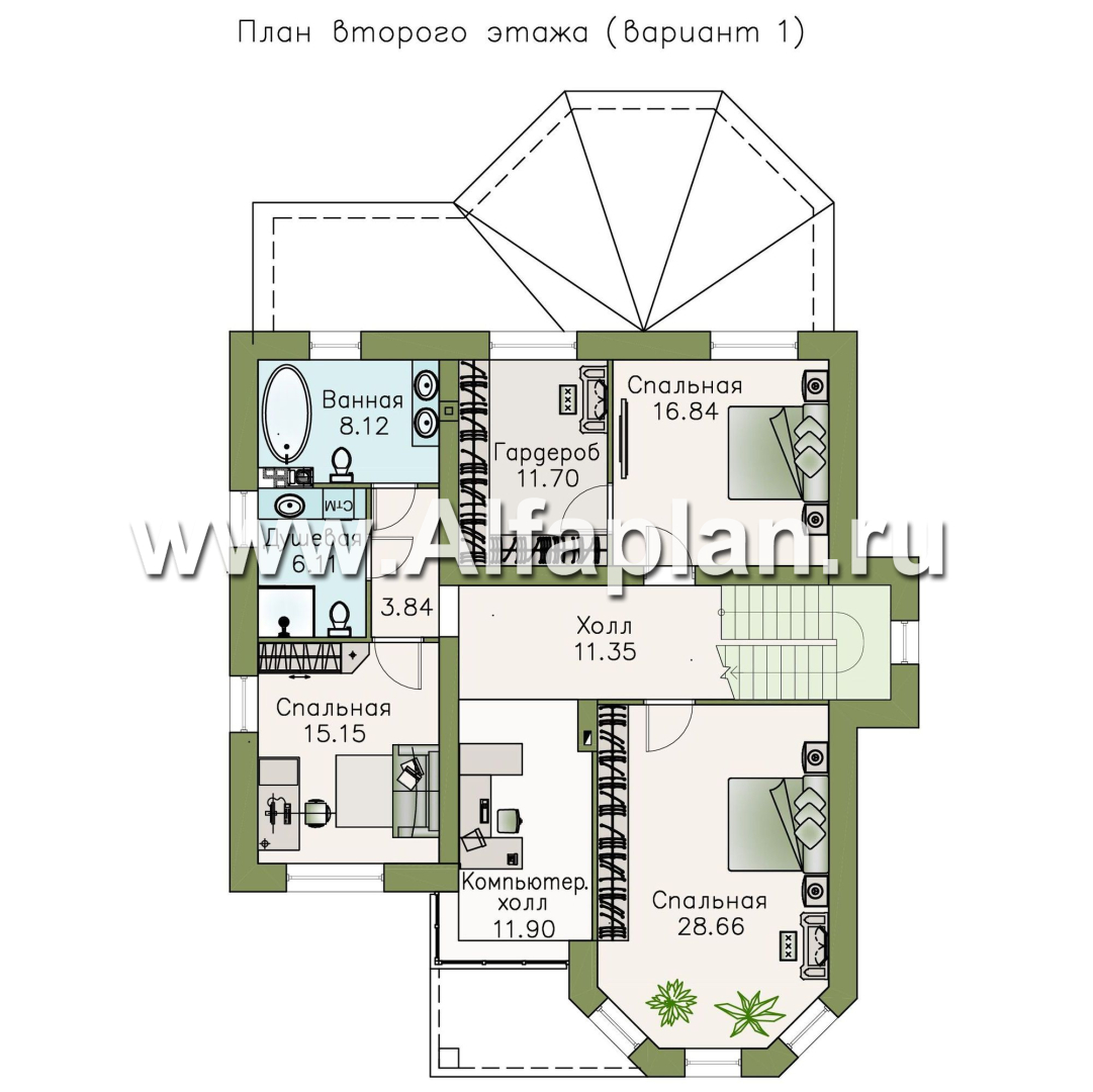 Проекты домов Альфаплан - «Clever» - классический коттедж с красивым эркером и террасой - план проекта №2