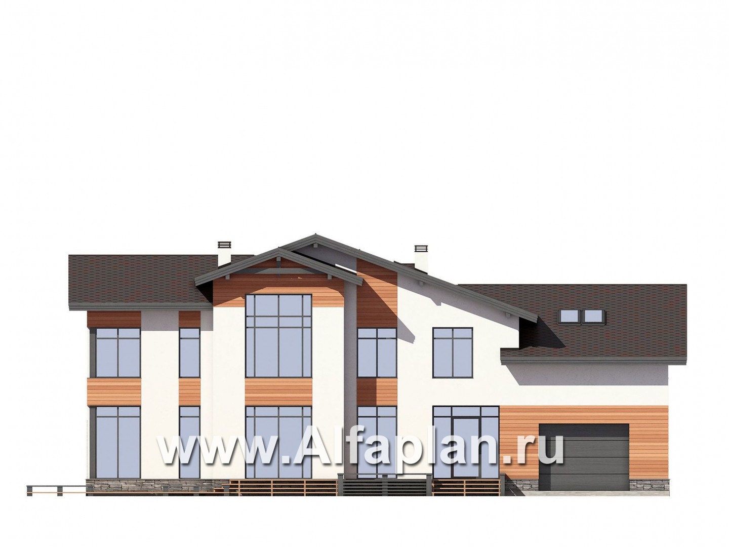 Проекты домов Альфаплан - Современный особняк с гаражом и большой террасой - изображение фасада №1