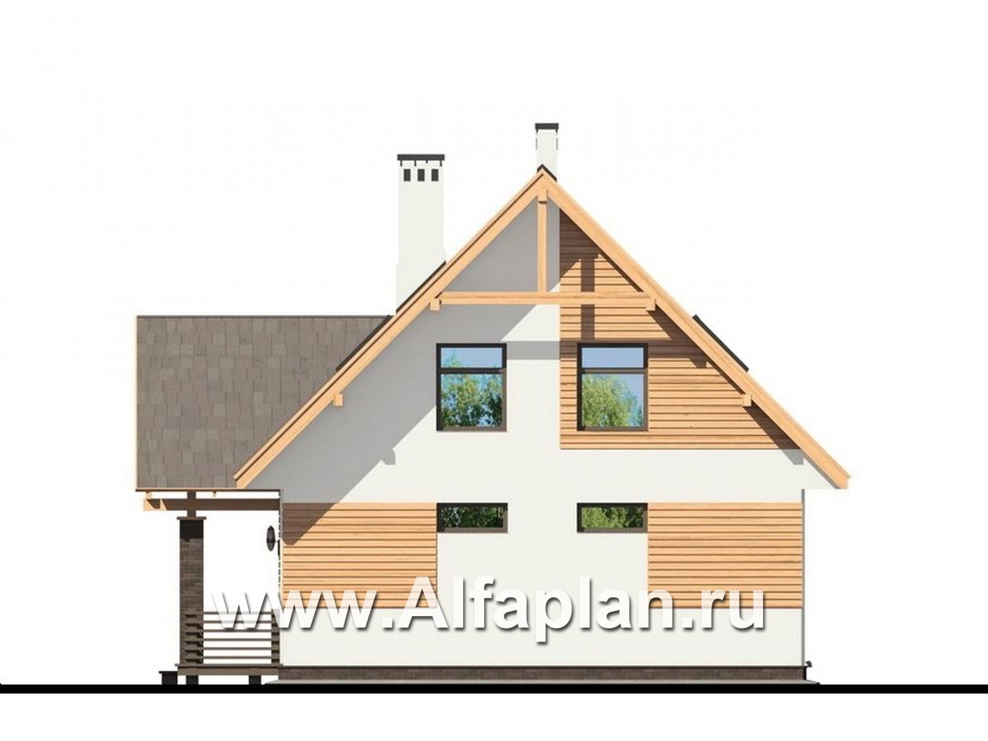 Проекты домов Альфаплан - Компактный мансардный дом из газобетона - изображение фасада №3