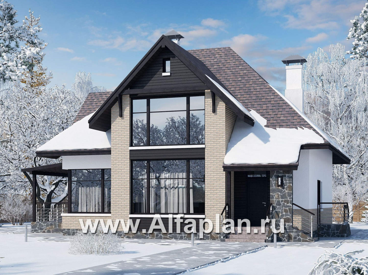 Проекты домов Альфаплан - «Домик в Коломне» - уютный дом с мансардой - основное изображение