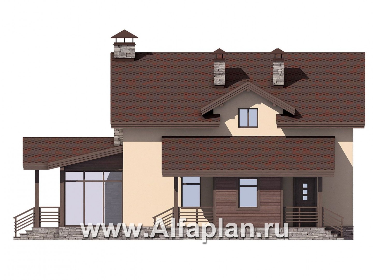 Проекты домов Альфаплан - Мансардный дом с барбекю на террасе - изображение фасада №2