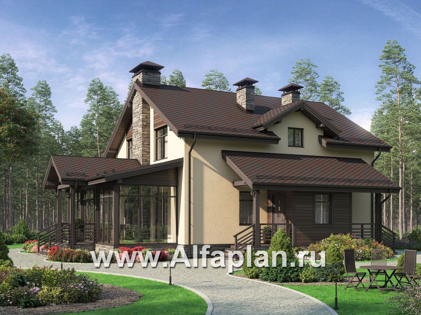 Проекты домов Альфаплан - Мансардный дом с барбекю на террасе - дополнительное изображение №1