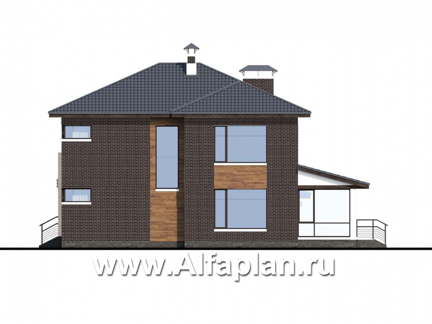 Проекты домов Альфаплан - «Прайд» - современный коттедж с остекленной верандой и гаражом - изображение фасада №2
