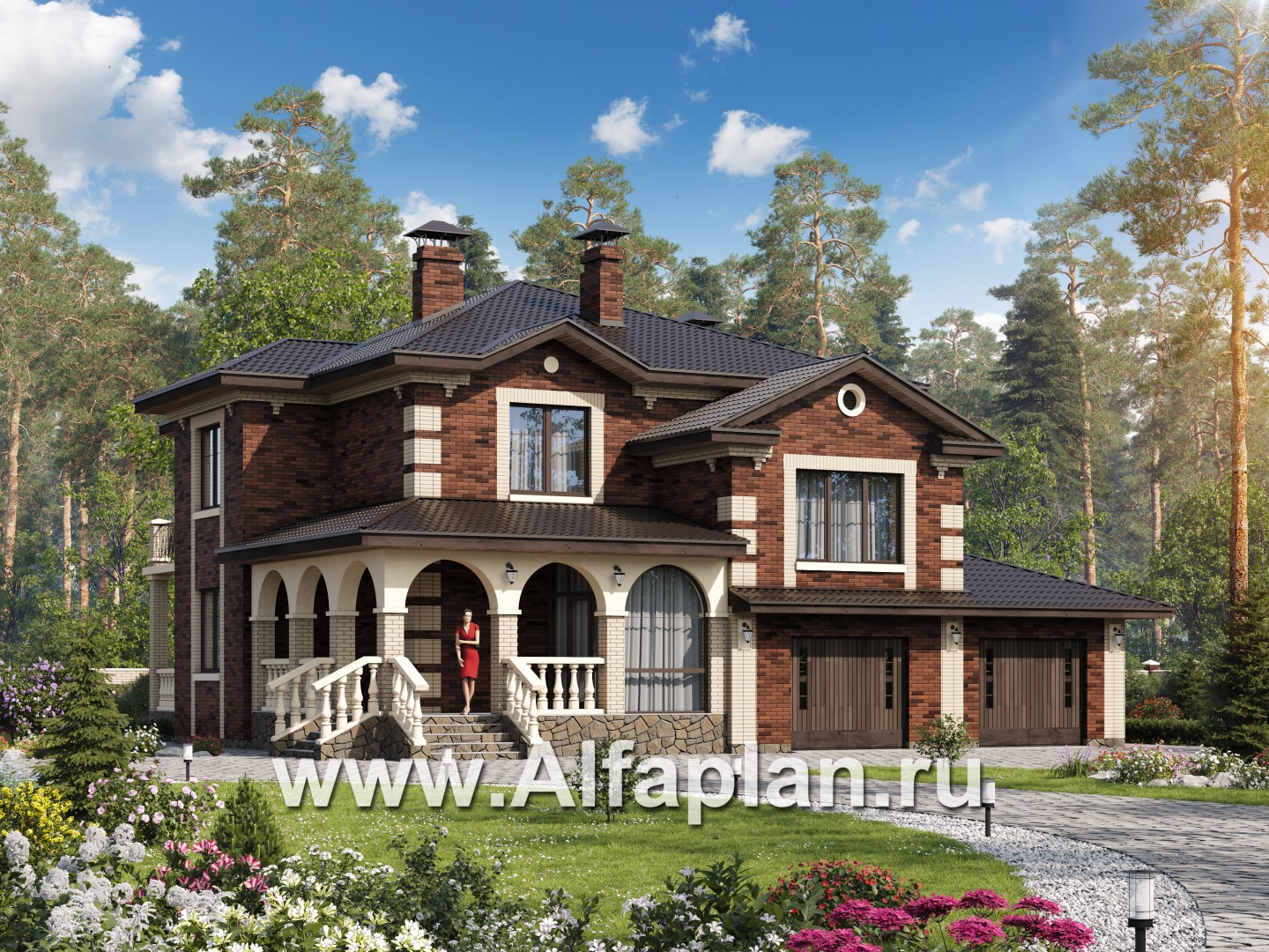 Проекты домов Альфаплан - «Эсперанса» - загородный особняк с террасой и гаражом - основное изображение