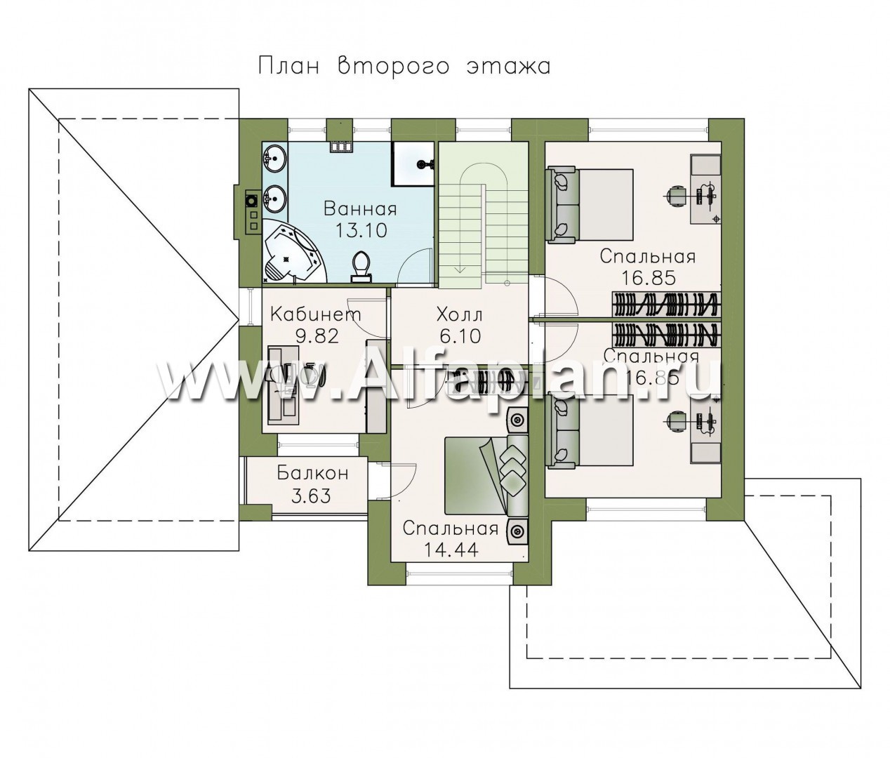 Проекты домов Альфаплан - «Летний вечер» - современный двухэтажный коттедж с гаражом и верандой - план проекта №2