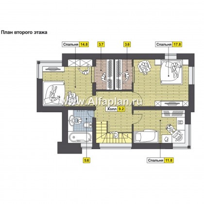 Проекты домов Альфаплан - Современный компактный двухэтажный дом - превью плана проекта №2