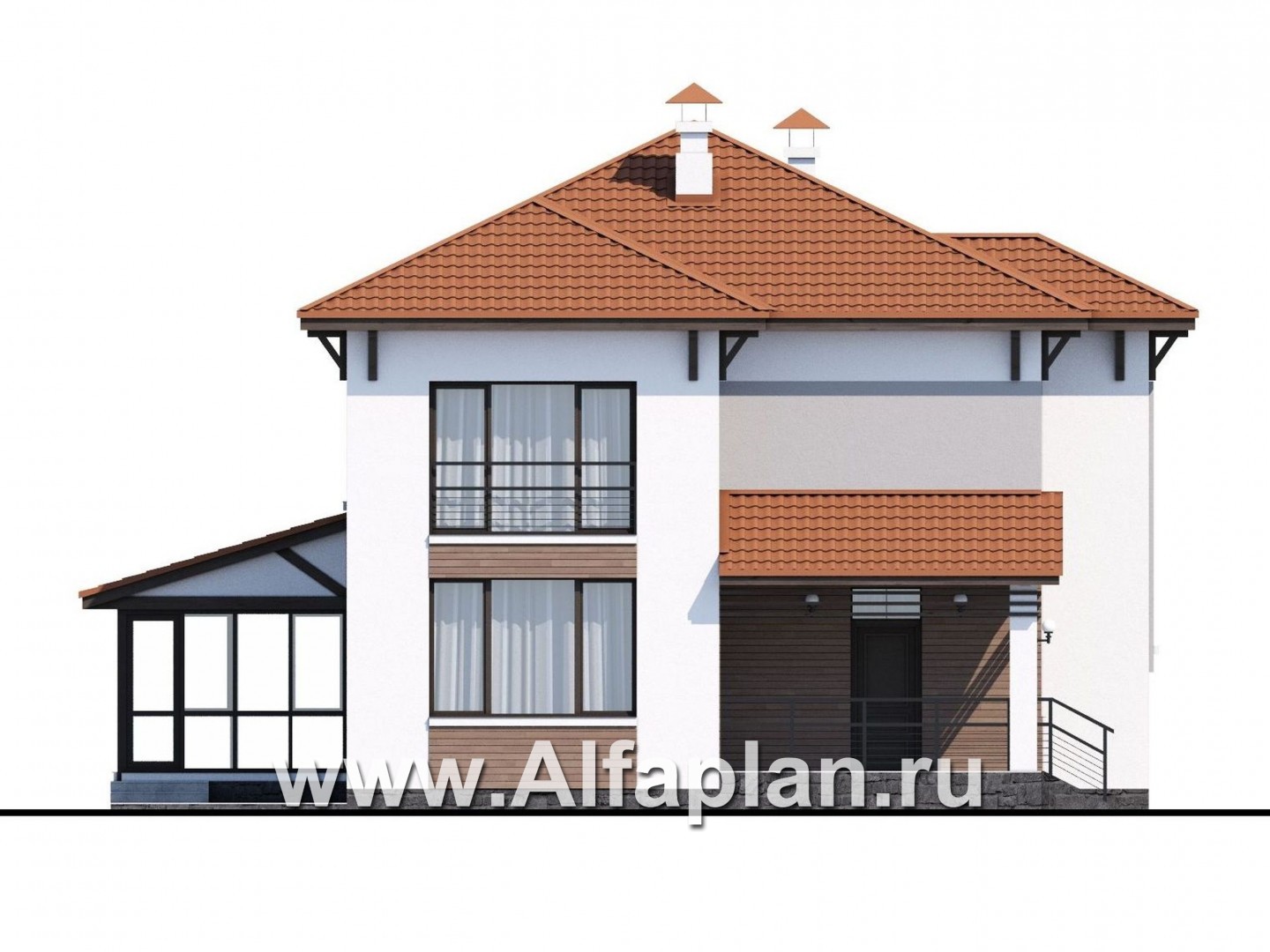 Проекты домов Альфаплан - «Эликсир» - современный коттедж с удобным входом и светлой прихожей - изображение фасада №3