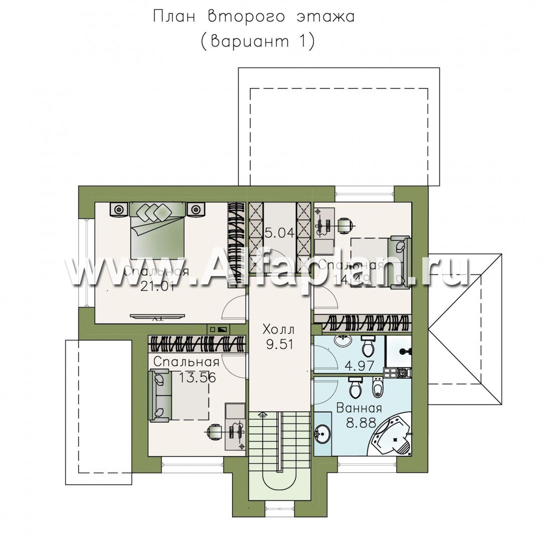 Проекты домов Альфаплан - «Эликсир» - современный коттедж с удобным входом и светлой прихожей - план проекта №2